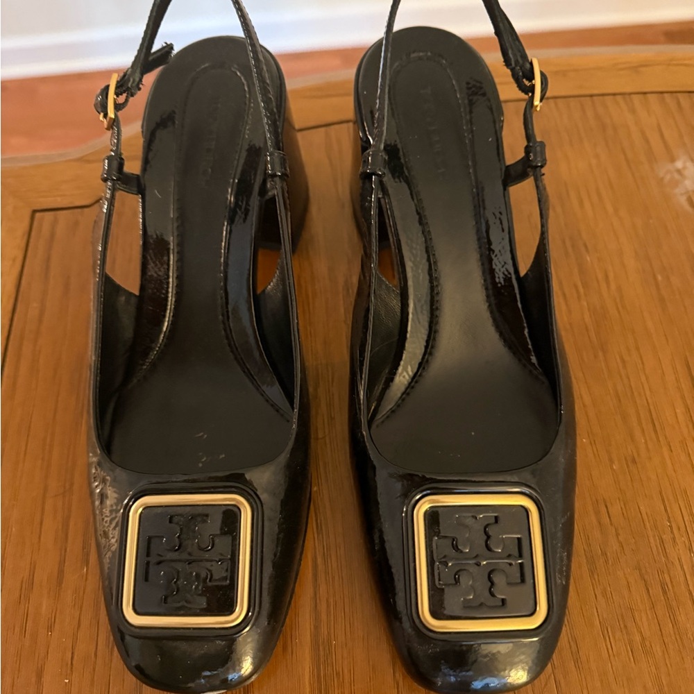 Tory Burch Black Patent Slingback Heels
